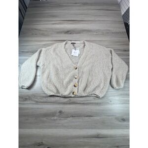 NWT Isabella Campana Cozy Knit Cardigan Sweater Beige Button Front Made Italy